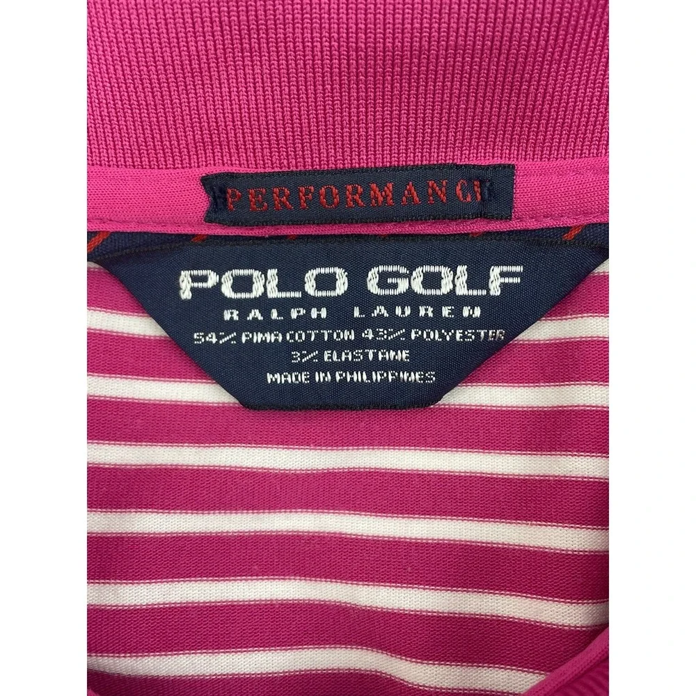 VINTAGE Polo Golf Ralph Lauren Polo Shirt Mens Large Pink Striped S/S HAZELTINE